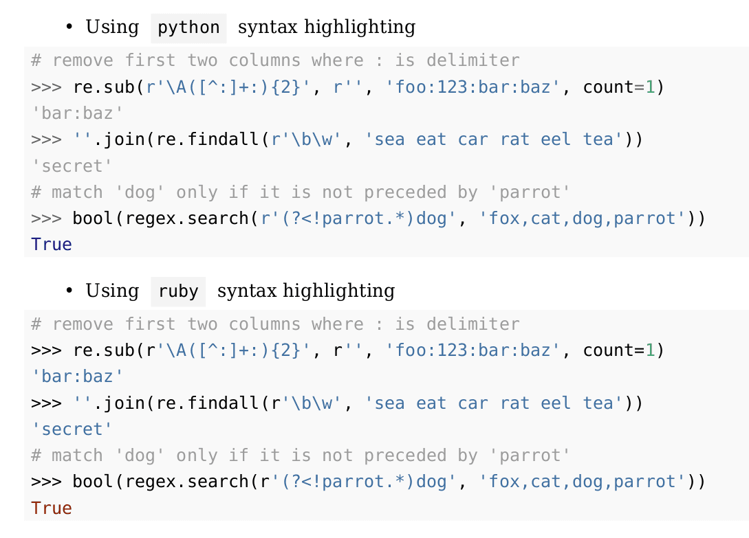 REPL syntax highlighting